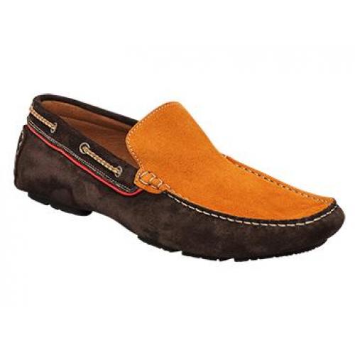 Bacco Bucci "Adani" Brown/Orange Genuine Suede Loafer Shoes